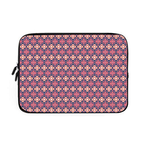Geometric Laptop Sleeve Bag,Neoprene Sleeve Case/Traditional Aztec Folk Pattern Triangles Authentic Hippie Style/for Apple MacBook Air Samsung Google Acer HP DELL Lenovo AsusSalmon Dried Rose