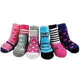 KF Baby Non-Skid Baby Girl Shoe Socks, 6 pairs, for 12 - 18 Months