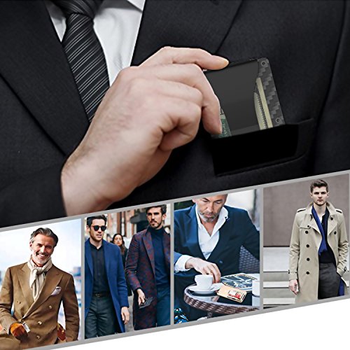 Slim Wallet Money Clip, Minimalist Carbon Fiber RFID blocking Credit Card Holder Front Pocket Wallet Business Bank Card Holder for Men and Women (Carbon Fiber)