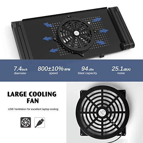 Ultra-Large Adjustable Laptop Stand/Table/Desk with Large Cooling Fan & Mouse Pad Side, Foldable Aluminum Laptop Desk, Lightweight Portable Bed/Sofa/Couch Lap Table Tray for Home Office PC Computer