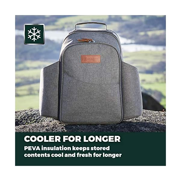 Tower-CC879023-Heritage-2-Person-Picnic-Bag-with-Tableware-Set-PEVA-Insulation-5L-Green-and-Tan Tower Coast & Country CC879023 Heritage 2-Person Picnic Bag with Tableware Set, PEVA-Insulation, 5L, Green and Tan