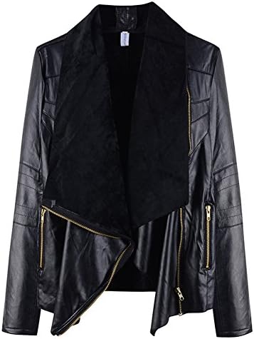 Buzzfashion Women's Ladies Vintage Retro Faux PU Leather Moto Biker Waterfall Jacket Coat Outwear