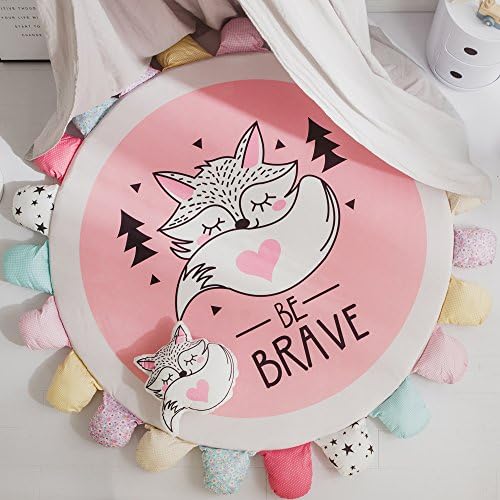 PISSCO Kids 62” Diameter Soft Round Play Rug, Baby Non-Slip Backing Area Play Mat Living Room Bedroom Carpet, Thick and Washable (FOX)