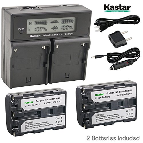 Kastar LCD Dual Smart Fast Charger & 2 x Battery for NP-FM50 NP-FM55H NP-QM51 and DSC-F707 DSC-F717 DSC-F828 DSC-S30 DSC-S50 DSC-S70 DSC-S75 DSC-S85 DSLR-A100 MVC-CD200 MVC-CD250 MVC-CD400 MVC-CD500