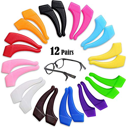 12 Pairs Glasses Hooks Ear Eyeglass Strap Holder Eyewear Retainer Silicone Glasses Anti Slip Holder Eyeglass Temple Tip for Kid Adult 12 Assort Colors