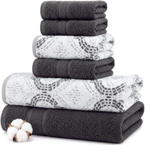 Modern Threads Capri 6-Piece Reversible Yarn Dyed Jacquard Towel Set - Bath Towels, Hand Towels, & Washcloths - Super Absorbent & Quick Dry - 100% Combed Cotton, Coal