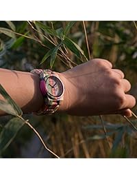 Bewell Reloj de pulsera de madera de bambú de colores hecho a mano, analógico, de cuarzo, a la moda, con varios colores