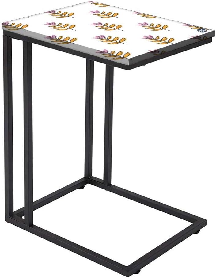 Nutcase Designer C Table for Sofa Side Table, Mobile Snack Table for Coffee Laptop Tablet, Slides Next to Sofa Couch, Outdoor Waterproof Printed Top with Metal Frame - Ethnic Leaf