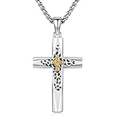 Lfkk 925 Sterling Silver Cross Necklace for Men, Protection Jewelry Religious Gifts with 22"+2" Rolo Chain