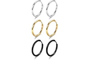 MONOOC Huggie Hoop Earrings for Women Men - 316L Surgical Stainless Steel 6mm 8mm 10mm Mens Ear Hugging Hoop Earrings for Cartilage Gold Black 20G 18G Hypoallergenic Second Hole Sleeper Hoop Earrings