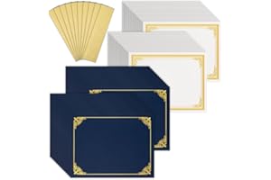 Oyydecor 150pcs Certificate Kit, 50pcs Navy Blue Certificate Holders & 50pcs Letter Size Certificate Papers & 50pcs Gold Foil Certificate Award Seals Stickers for Diploma, Award, Accomplishment