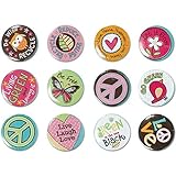 Amscan Hippie Chick Birthday Party Buttons Favor (12 Pack), 1 1/8
