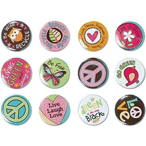 Amscan Hippie Chick Birthday Party Buttons Favor (12 Pack), 1 1/8