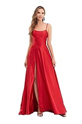 Women's satinprome Dress Long Train Side Slit Satin