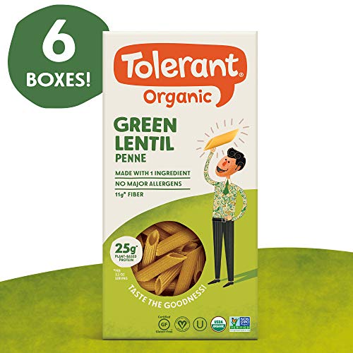 Tolerant Organic Green Lentil Penne Pasta, 8 oz Box (Case of 6), Plant