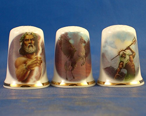 Porcelain China Collectable - Set of Three Thimbles - Greek Mythology Gods