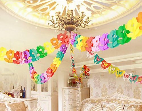 LifeGlow Crafts8482; 6Pcs Hanging Garland (3M Long each) Tissue Paper Flowers Tissue Paper Garland Garland Craft 3-D flowers Tissue Paper Decor Paper Blooms Flowers for Accent Tropical Flowers Luau party Gardening party Wedding Decor Party Decor (Colorful Sun-Flower)