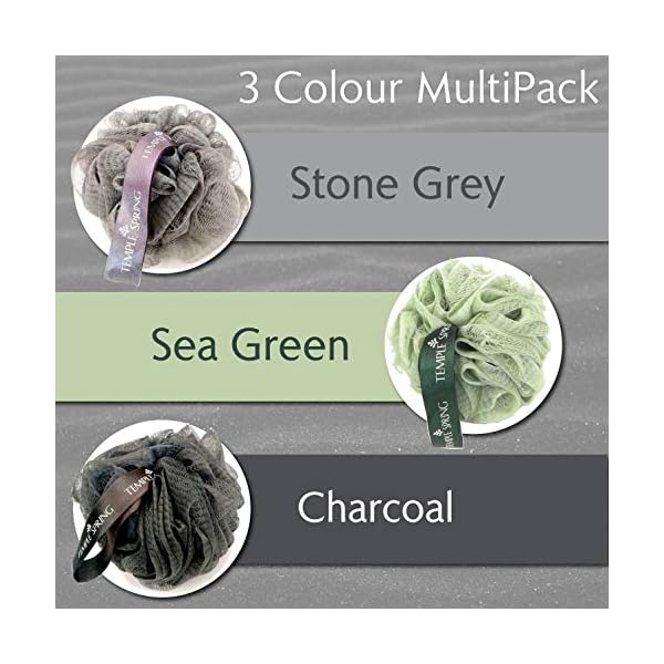 Temple Spring, Eco Recycled Shower Pouf, Bath Loofah, Body Brush, Mesh Sponge, Exfoliating Bath Scrunchie, Multi Pack…