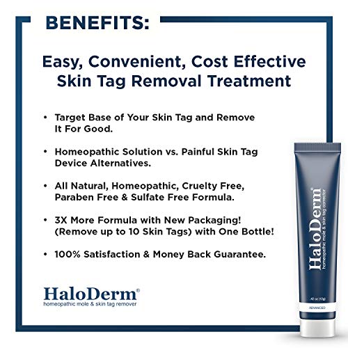 HaloDerm Advanced Skin Tag Remover & Mole Remover - All Natural Skin Tag Cream - Remove up to 10 Skin Tags (FAST Results In As Little As 3-5 Applications) - Industry Leading Safe & Effective Formula -