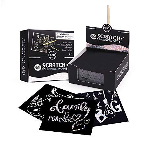 Jar Melo Scratch Shinning Notes; Scratch Doodling Notes;130 Sheets; with 2 Wooden Styluses; Silver Holographic Mini Notes;Silver Hologram Glitter Pattern Scratch Magic Notes