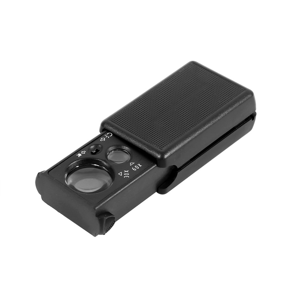 30X/60X Jewelry Magnifier Double Lenses Pocket Portable Magnifying Illuminated Glass Pull Type Glass Loupe with LED UV Lights for Reading Coins Stamps Jewelry Appraisal