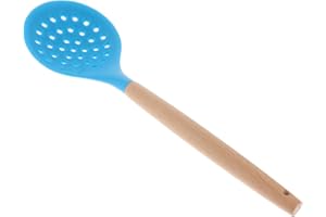 Hemobllo Heat Resistant Silicone Skimmer with Wood Handle Slotted Spoon Oil Filter for Food Serving Kitchen