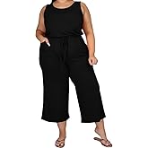 TOPSRANI Womens Plus Size 2 Piece Outfits Sweatsuits Casual Tracksuit Sleeveless Baggy Wide Leg Long Crop Pants Sets