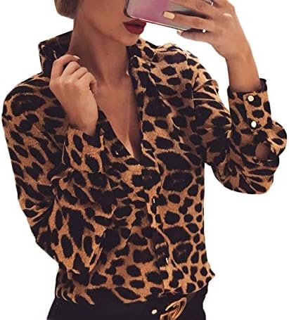 Womens Casual Long Sleeve Button Down T Shirt Loose Animal Leopard Snake Print Blouse Tops