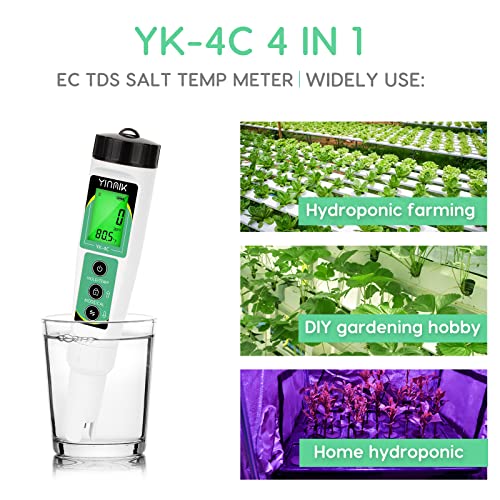 YINMIK EC TDS Meter 4 in 1 Conductivity TDS Salinity Temperature Meter ...