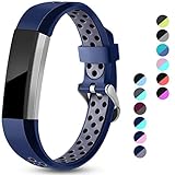 Maledan Replacement Bands Compatible for Fitbit Alta, Fitbit Alta HR and Fitbit Ace, Accessory Sport Bands Air-Holes Breathable Strap Wristbands with Stainless Steel Buckle, Blue/Gray, Small