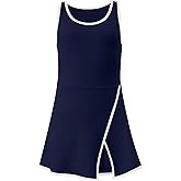 Girls Sleeveless Tennis Dress Crew Neck Colorblock Split Golf Athletic Dresses Set with Separate Shorts and Pockets