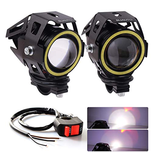 BLIAUTO Motorcycle LED Headlight U7 Cree Driving Fog Running Lights DRL Universal Front Spot Halo Ring Work Light Lamp for ATV UTV Trucks Hi/Lo Beam with Switch (2PCS, White Angle Eye)