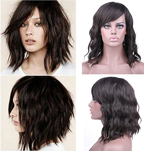 aSulis 13 Inches Women Girls Short Curly Synthetic Wig with Air Bangs with Free Wig Cap