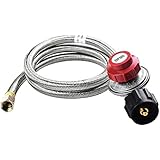 SHINESTAR 4FT 20 PSI Adjustable Propane Regulator with Hose, Stainless Steel Braided Turkey Fryer Regulator and Hose, LP Gas Regulator High Pressure for BBQ Grill, Propane Burner, Smoker, Fish Cooker
