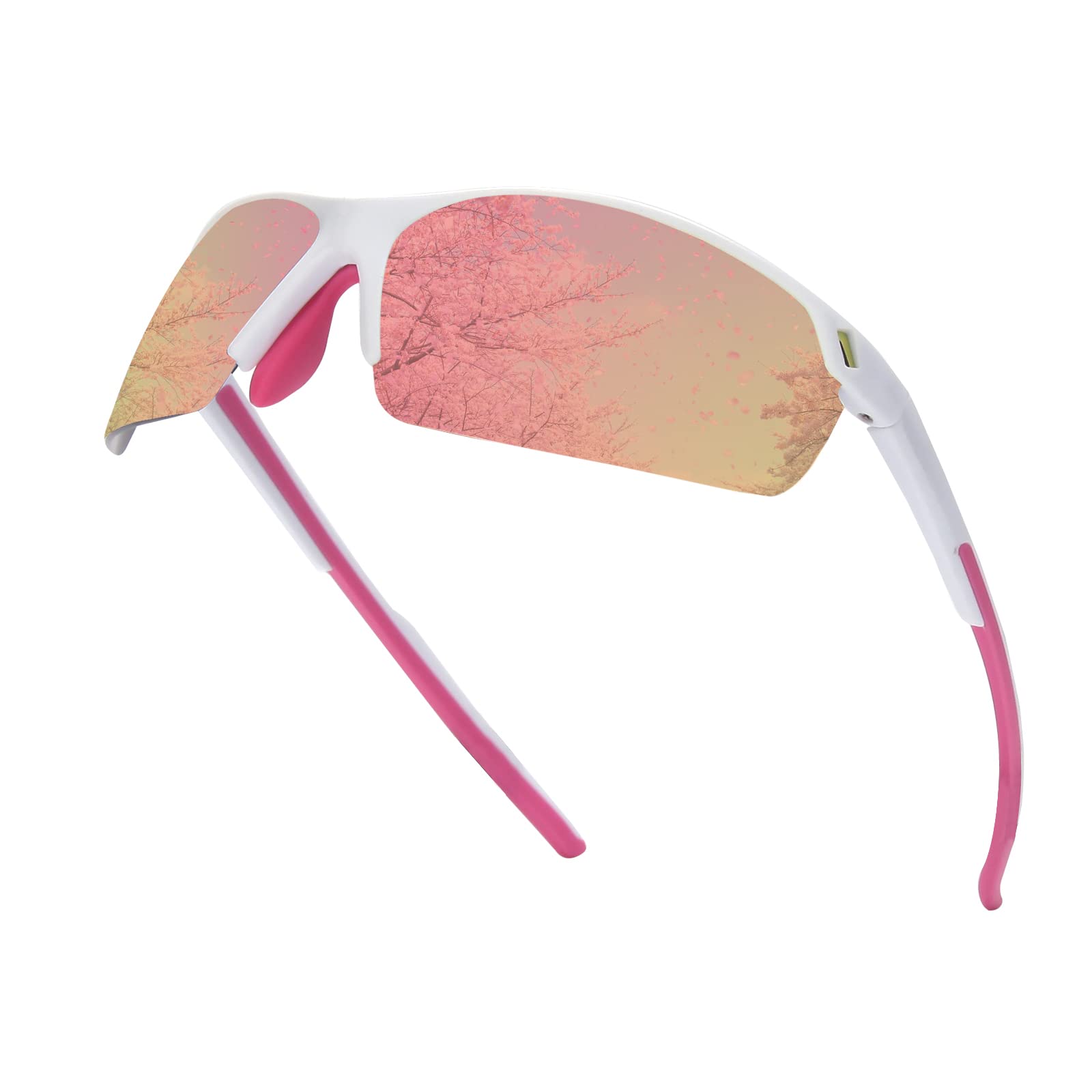 SKYWAY Polarized Sunglasses Women Men,Wrap-Around Sports Sunglasses for Cycling Running Fishing Baseball UV Protection SS8006 (White Frame/Pink Lens)