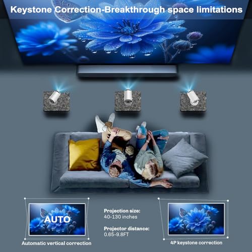 Mini Portable Projector 4K WiFi 6 BT 5.2 Upgraded Portable Projector Full HD Supported for Phone /PC /TV /HDMI /PS5 /Laptop Auto Keystone Home Theater 180° Rotation [Built-in App]