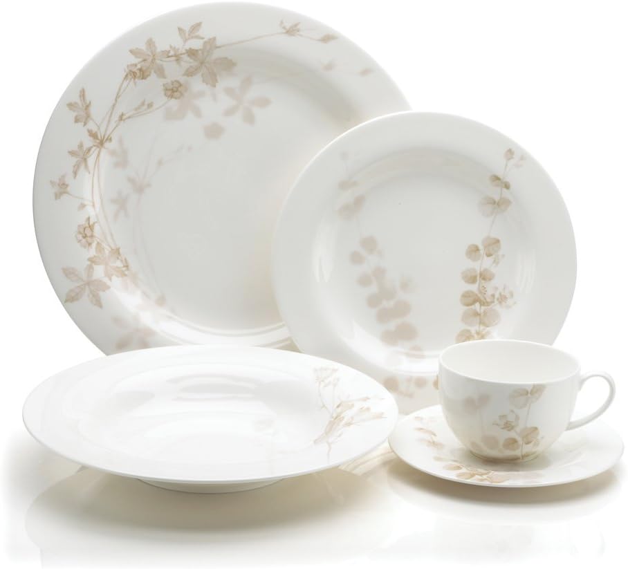 Mikasa Floral Mist 5 Piece Dinnerware Set, Beige Dishes