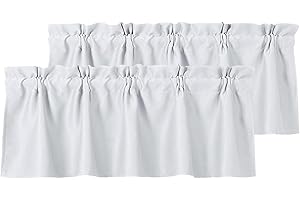 DWCN Blackout Valances for Windows Rod Pocket Window Valance Curtains for Kitchen Bathroom 42 x 12 inch Long,2 Panels, Greyish White