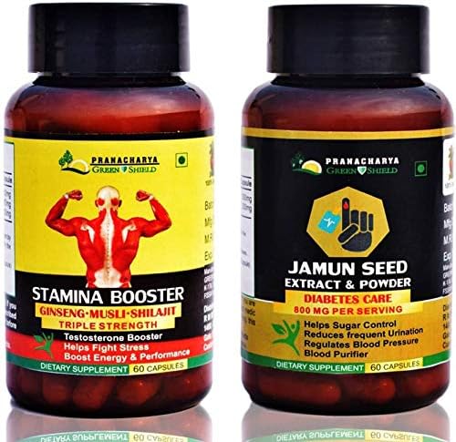 Pranacharya Stamina Booster (60 caps) + Jamun Seeds (60 Caps) Shilajit Combo & Diabetes Care (120 No)