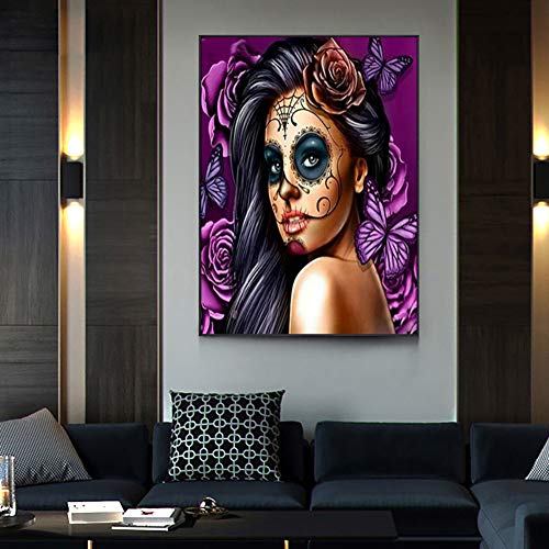 5D Diamond Painting Kits for Adults Full Drill Gem Painting Kit Rhinestone Pasted DIY Paint with Diamonds Arts Crafts for Home Wall Decor 30x40cm/11.8×15.7Inches(Skull Girl)