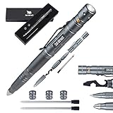 Practical Pen Self Defence Tool for Survival - LED Flashlight, Glass Breaker, Bottle Opener, Ballpoint Pen 2 Ink Cartridges, 3 Batteries, Gift Boxed