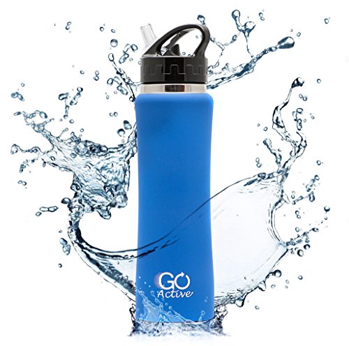 UPC 642872322660, Stainless Steel Insulated Water Bottle with flip straw and sweat-proof rubber grip. 24oz H2O Sports drinking bottle is Bpa Free Eco Friendly, Portable, Durable, Good for Kids, keeps ice over 20 hours