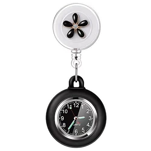 AGEN KGEN Nurse Watch for Nurses Doctors Clip on Hanging Nurse Watches Fine  Retractable Fob Watch Portable Pocket Watch Lapel Watch (Flower Black) in 
