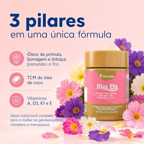 Kit 2und 120 cápsulas Max Efa (Óleo de Linhaça, Prímula, Borragem com TCM e Vitaminas A, D3, K e E)