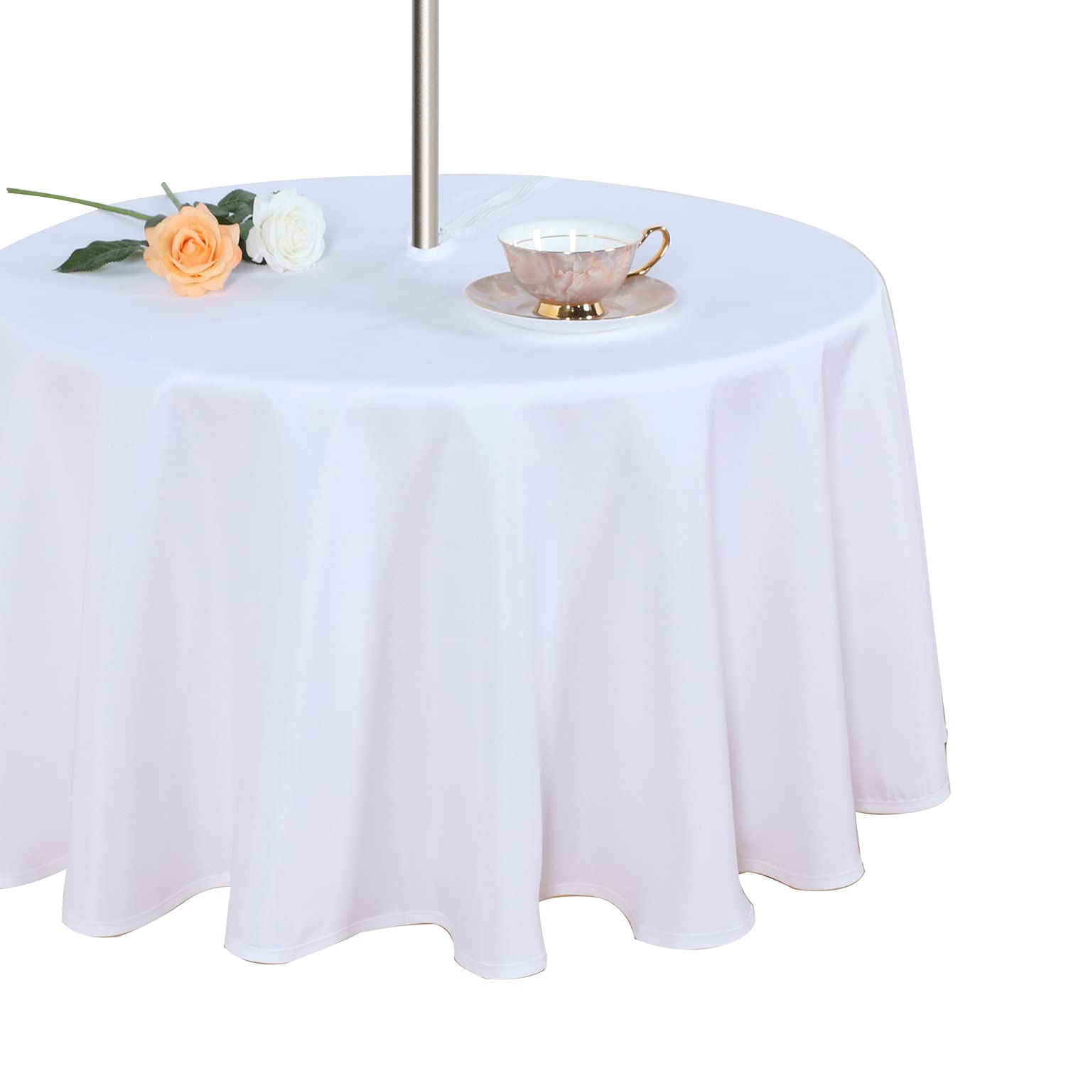 Photo 1 of Fitable Table Cover Outdoor and Indoor Tablecloth - Washable Waterproof Wrinkle Free Table Cloth with Zipper and Umbrella Hole for Spring/Summer/Party/Picnic/BBQS/Patio White 60R