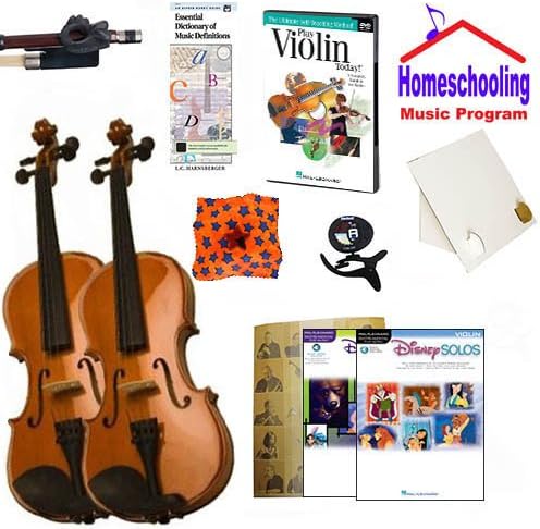 Homeschool Music - Learn the Violin Parent & Child Pack (Disney Book Bundle) - Includes Student 1/2 Violin & Full Size 4/4 Violin w/Case, DVD, Books & All Inclusive Learning Essentials