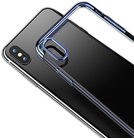 iPhone X Case Luxury Plated TPU Shinning Plating Design Crystal Clear Shock Absorption Protective Cover Scratch Resist [Wireless Charging Support] Transparent Ultra Slim Case for Apple iPhone X (Blue)