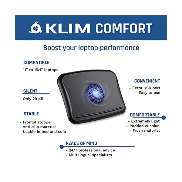 KLIM-Comfort-Laptop-Cooler-Protect-yourself-and-your-laptop-from-overheating-High-Comfort-Silent-Cooling-pad-10-156-Stable-on-Your-Laps-Laptop-Cooling-Tray-with-Fan-NEW-2021 KLIM Comfort + Laptop Cooler + Protect yourself and your laptop from overheating + High Comfort Silent Cooling pad 10…