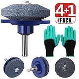 Ewalite 4 PCS Lawn Mower Blade Sharpener Universal Multi-Sharp Rotary Lawnmower Sharpen for Power Drill Hand Drill with Garden Genie Gloves