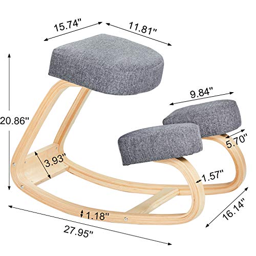 VIAGDO Ergonomic Kneeling Chair, Rocking Balancing Wood Kneel Stool